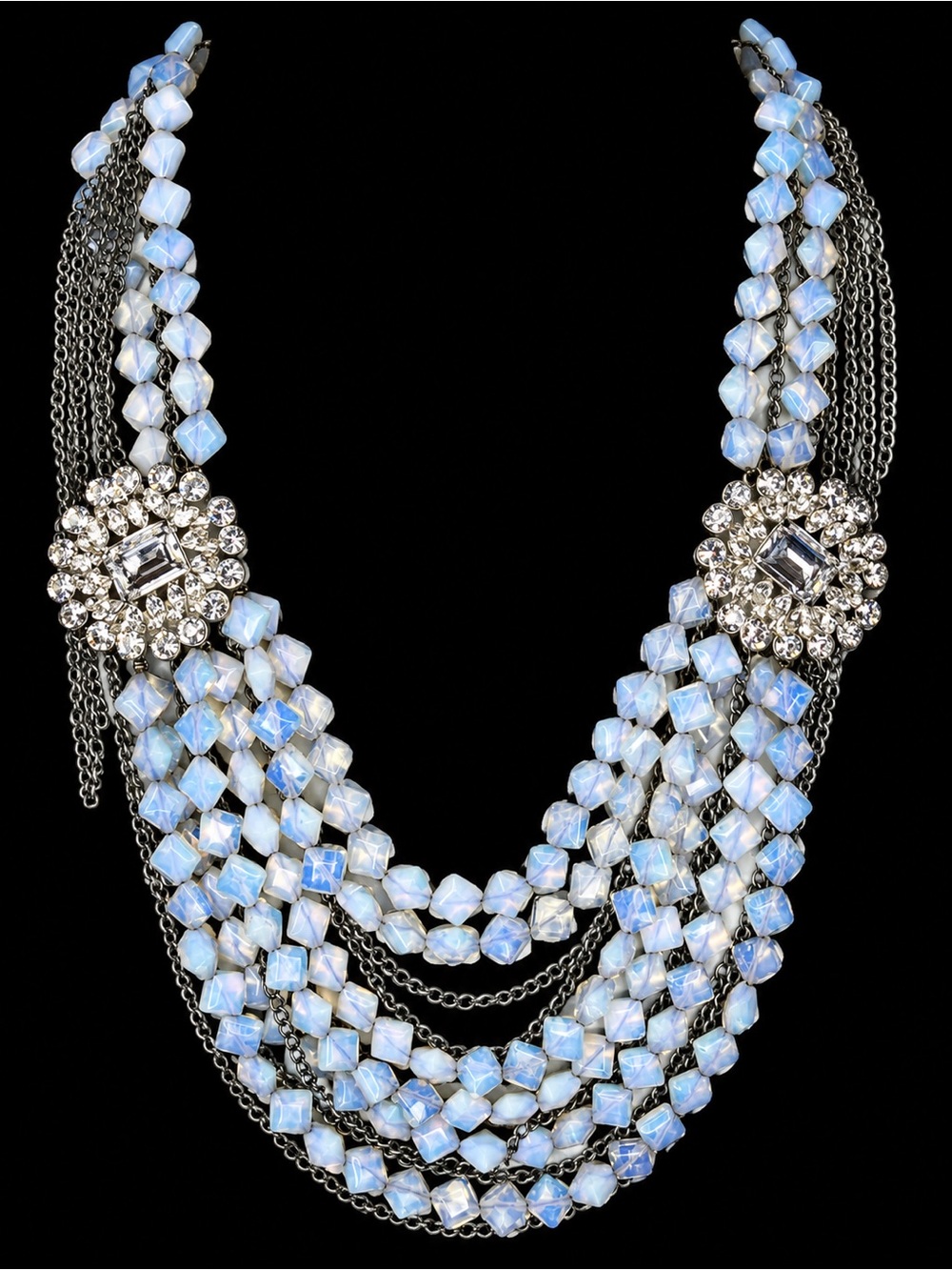 Rodrigo Otazu Multi-Strand Opalescent Swarovski Crystal Statement Necklace, NWOT